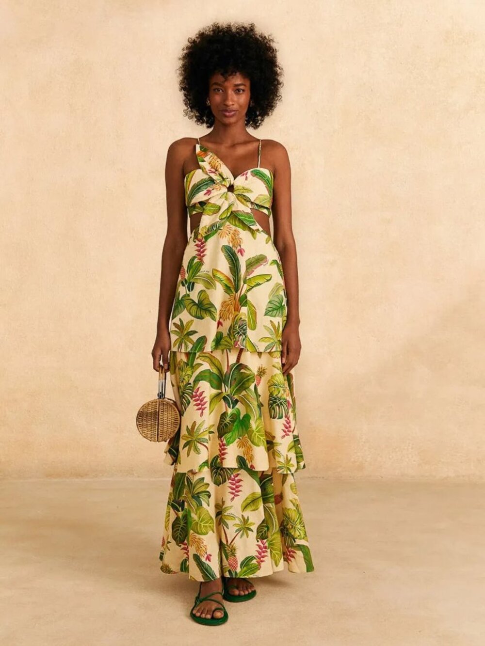 FARM RIO Fruit Forest Open-Back Floral Print Linen Blend Maxi Dress, SIZE MED - Picture 1 of 4